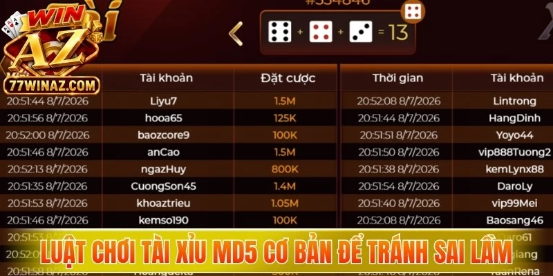 Luật chơi tài xỉu MD5 cơ bản nên biết để tránh sai lầm
