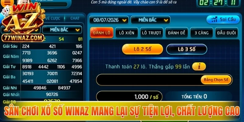 Sân chơi xổ số WinAZ mang lại sự tiện lợi, sở hữu dịch vụ chất lượng cao